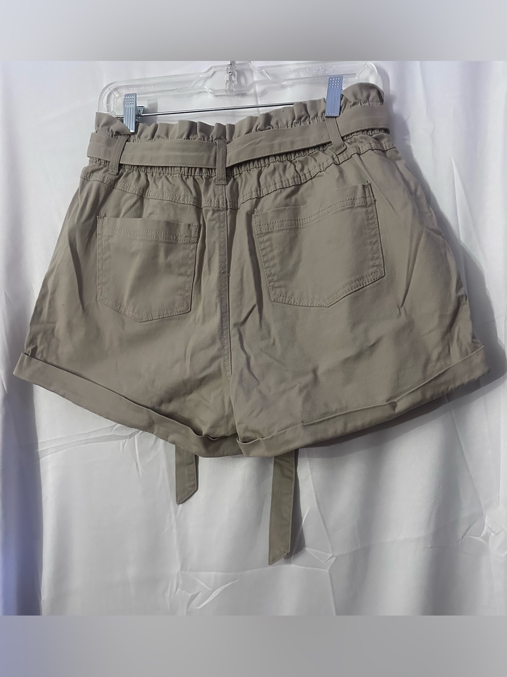 refuge High-Waist Paperbag Tie-Belt Shorts - Taupe - Picture 3 of 5